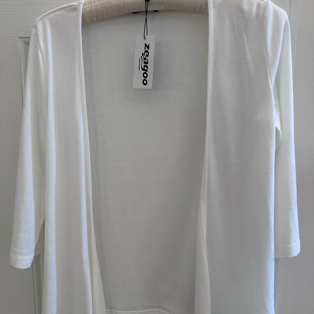 NWT Lightweight White Open or Tie Front 3/4 Sleeve Cardigan Cardi Shrug Small - Picture 7 of 7